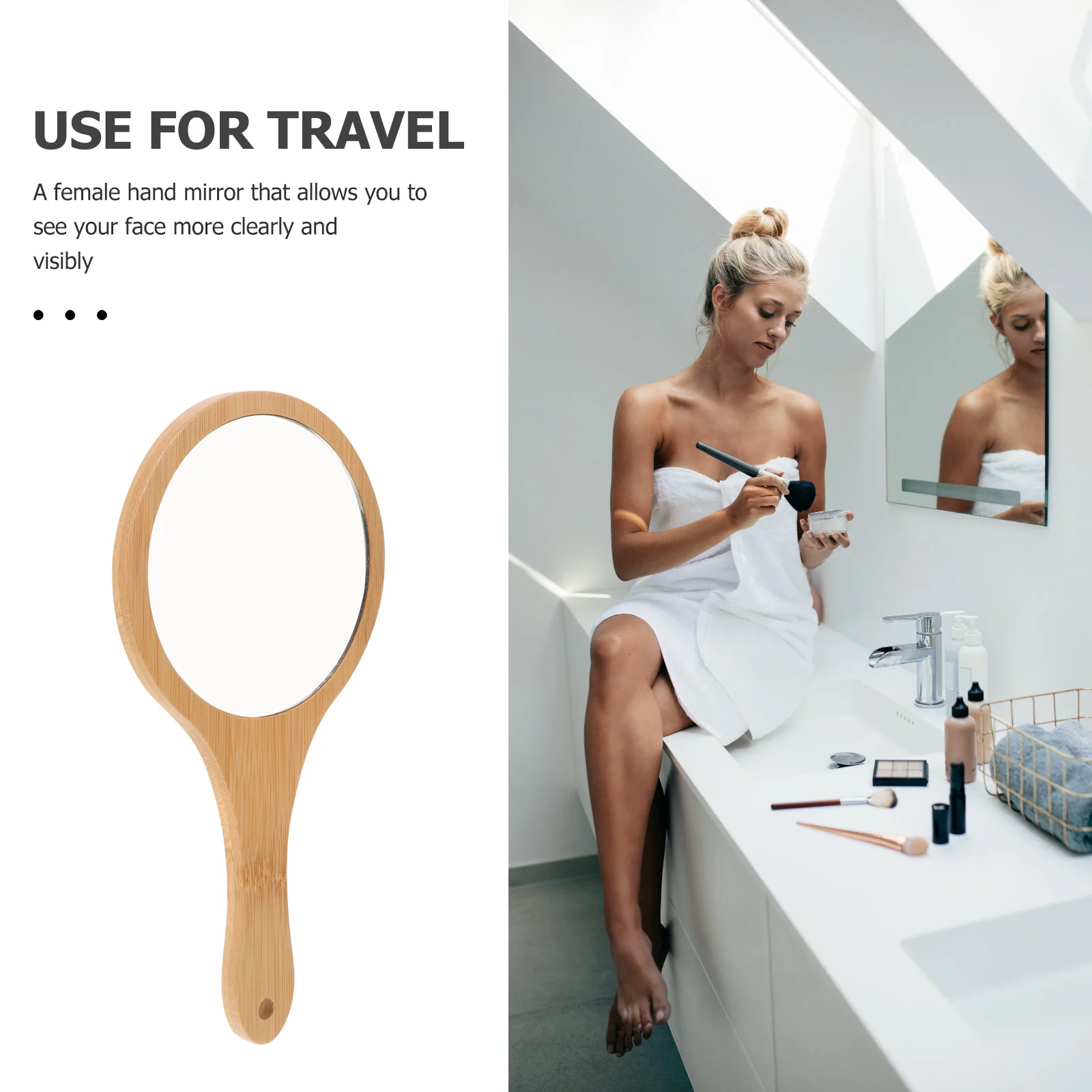

Bamboo Makeup Handheld For Women High-Definition Portable Travel Vanity Mirror Lightweight Small Decorative Hand