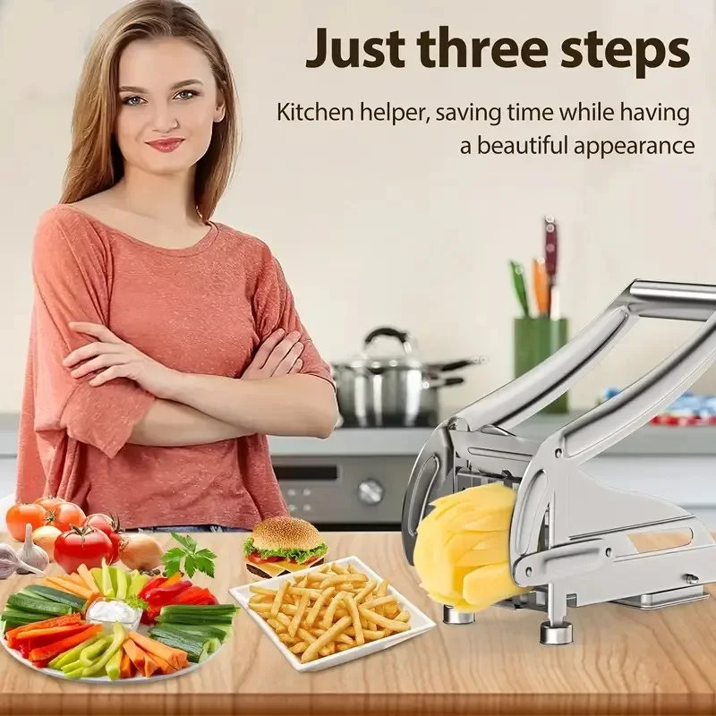 1Pack Stainless Steel Manual Potato Cutter 4-in-1 French Fries Slicer Potato Chips Maker Meat Chopper Dicer Kitchen Cutting Mach