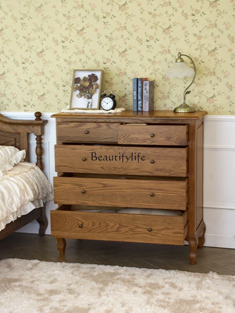 Oak Chest of Drawers European-Style Solid Wood Furniture Storage Bedroom Multi-Functional Storage Cabinet