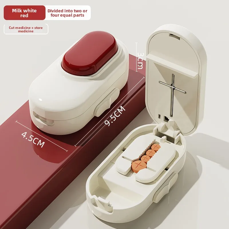 One-Touch Pill Divider with Safety Guard, Portable Tool for Accurate Tablet Splitting, Home & Travel