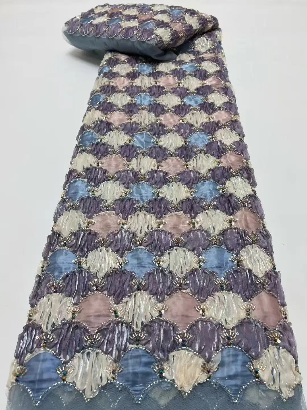 Luxury Luxurious Nigerian African Beaded Lace Fabric High Quality Sequins Embroidery African French Lace Fabric For Sewing Dress