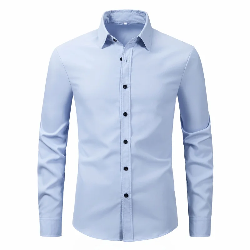 2024 New Long sleeved Solid Four Seasons Casual Shirt for Men\'s Foreign Trade