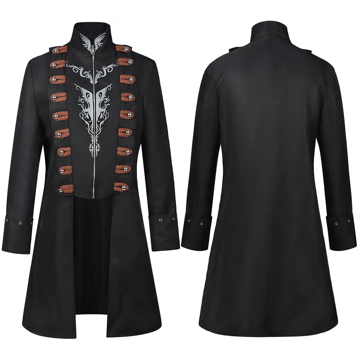 

Gothic Men's Long Stage Performance Coat | Dark Rock Retro | Stand Collar & Decorative Buttons