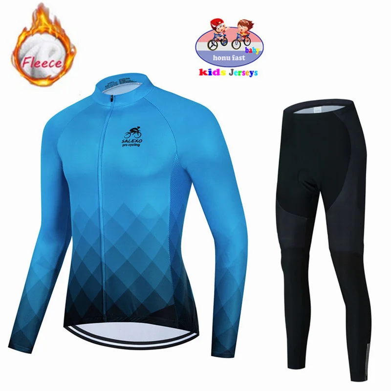 Kids Winter Thermal Fleece Cycling Jersey Set Bicycle Boys Cycling Clothes Warm Bike Children Cycling Clothing Suit MTB Maillot