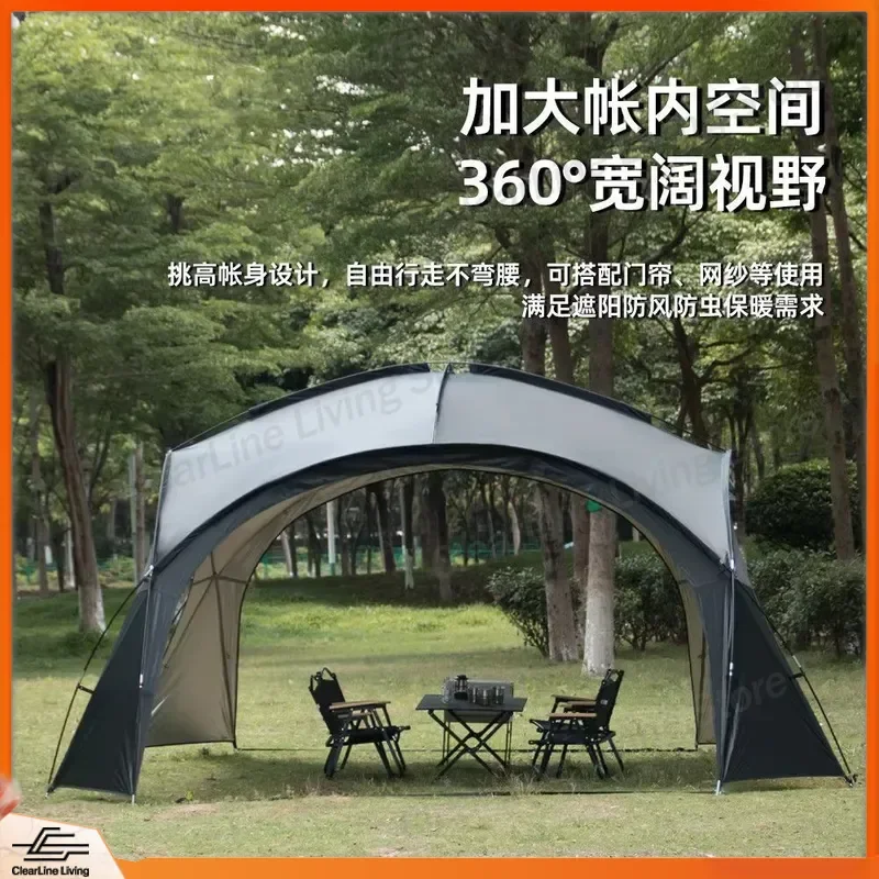 Black Dome Canopy Oversized Shading Tent Sun Protection Outdoor Camping Rainproof Folding Awning UV Resistant Waterproof
