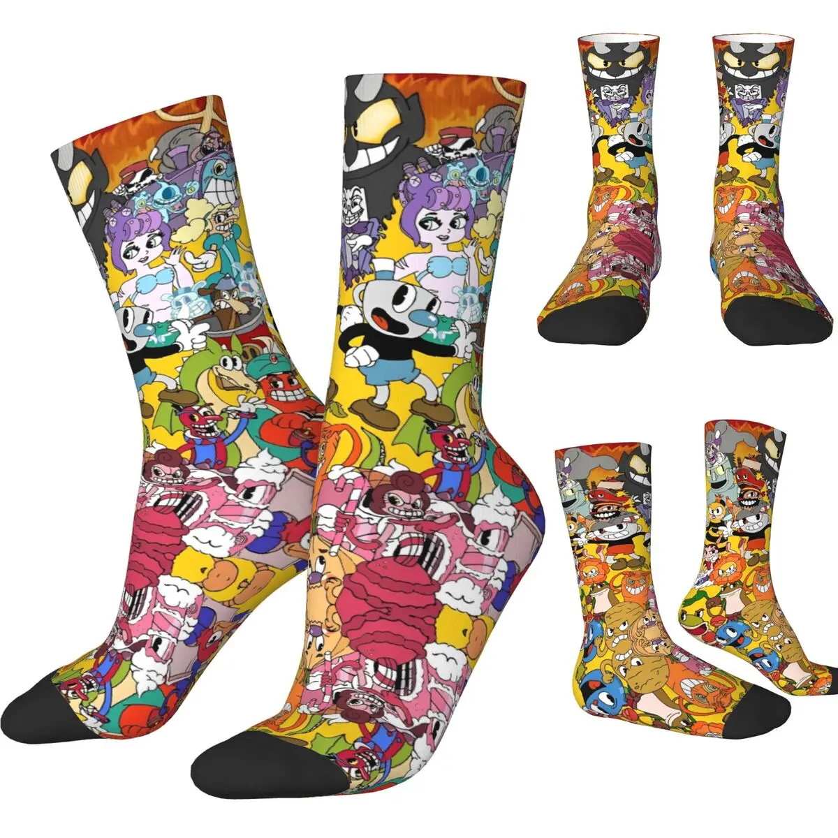 Casual Cuphead And Mugman Sports Socks Video Game Polyester Long Socks for Women Men