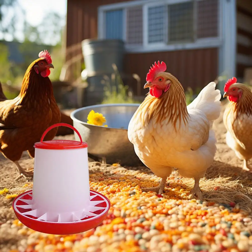 Cubo de alimentación para pollos, alimentador para pollos, fuente de comida para aves de corral para granjas familiares, dispensador de alimentación con mango, herramienta de riego para granja