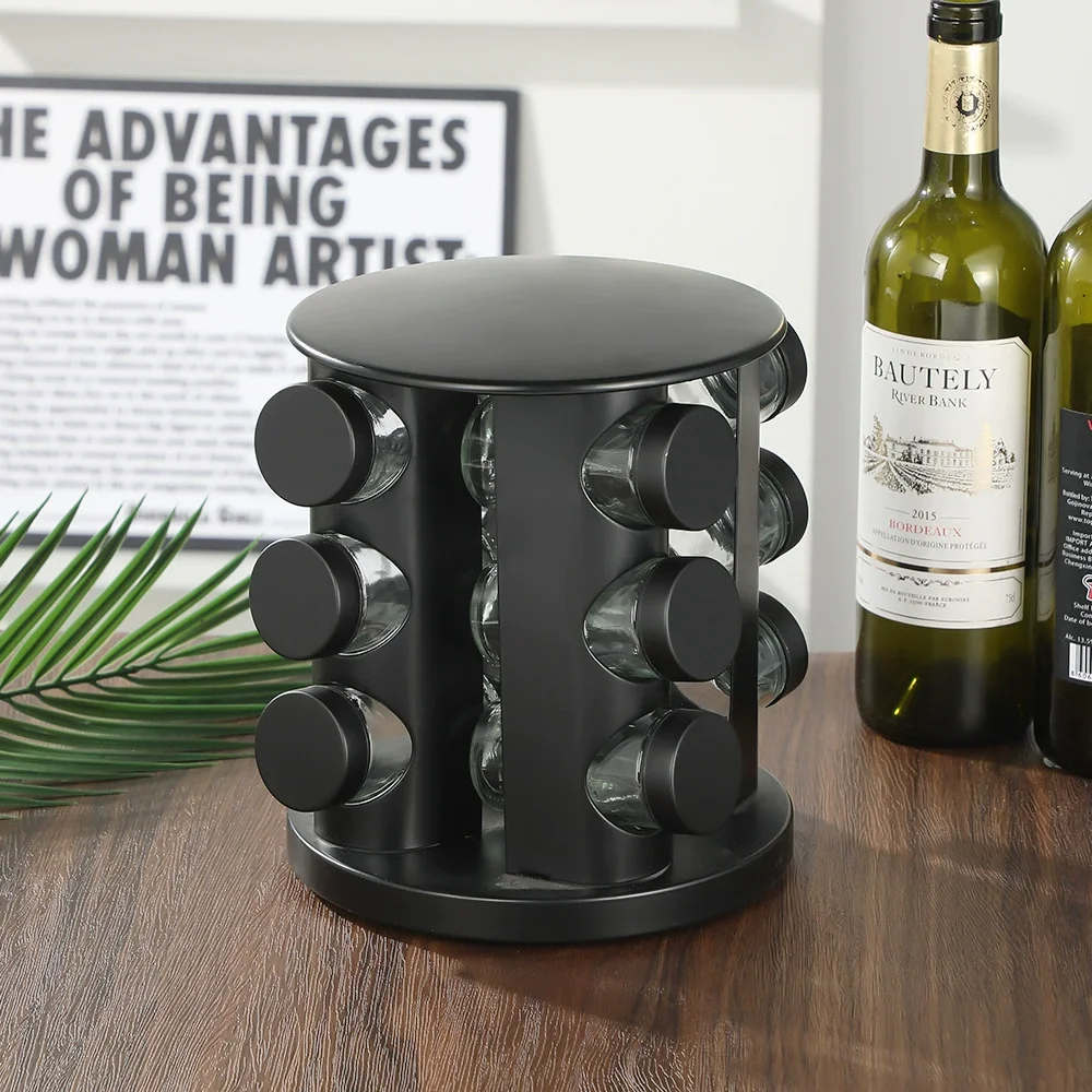

Non-drilling rotating Glass Seasoning Holder 10 Pieces 360-degree rotating countertop for kitchen seasoning bottle storage rack