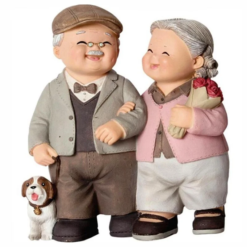 

C2 Elderly Couple Resin Statue Romantic Elderly Craft Adornment Home Desk Decor Happy Couple Figurine For DIY Table Decoration