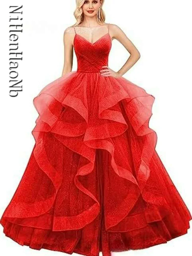 V Neck Custom Color Quinceanera Dresses Dresses Spaghetti Strap Prom Dress High Waist Evening Gowns Party Dress Robe De Soiree