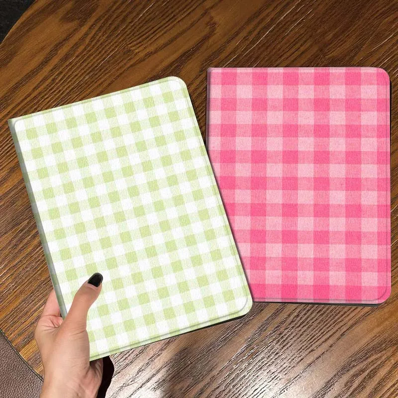 

Pink Check Plaid Fabric For iPad Pro Air Mini 2 3 4 5 6 7 6th 7th 10th 11th 10.2 9.7 10.5 11 Foldable Tablet Case Gift