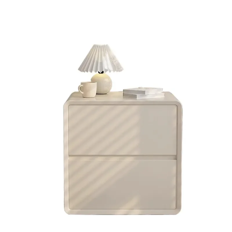 Cream Modern Solid Wood Bedside Table Floor to Ceiling Bedroom Storage Cabinet No Assembly Required Home Nightstand