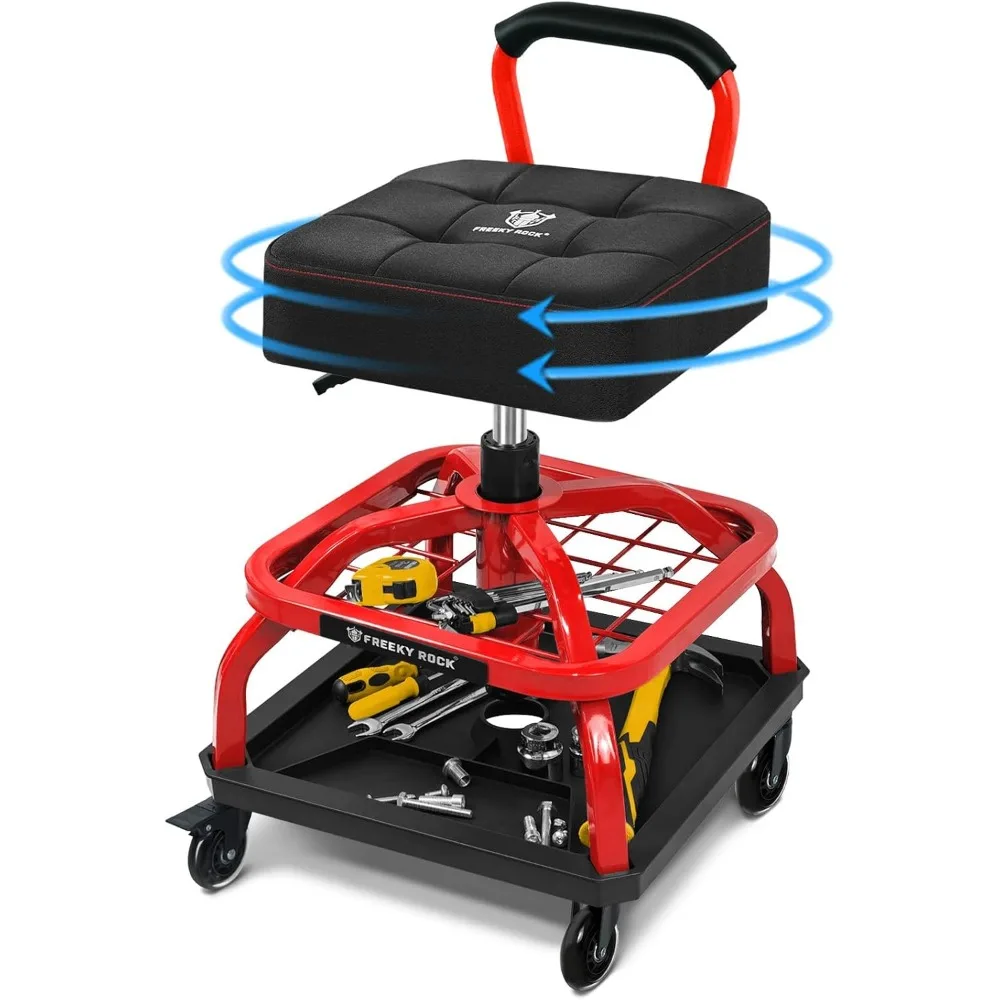 

Сверхмощный табурет на колесиках, регулируемая высота, поднос для хранения инструментов, емкость 330 фунтов красного цвета