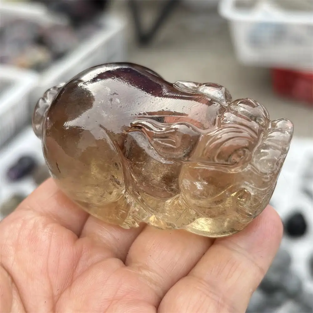 Natural Smoky Quartz Pixu Crystal Carving Reiki Healing Stone Fengshui Decorative Animal for Holiday Crafts And Gifts
