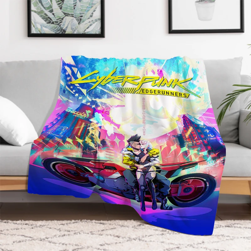 C-Cyberpunks E-Edgerunners Anime Blanket Sofa Blankets for Bed Plush Furry Microfiber Bedding Bedspread the Knee Throw & Throws