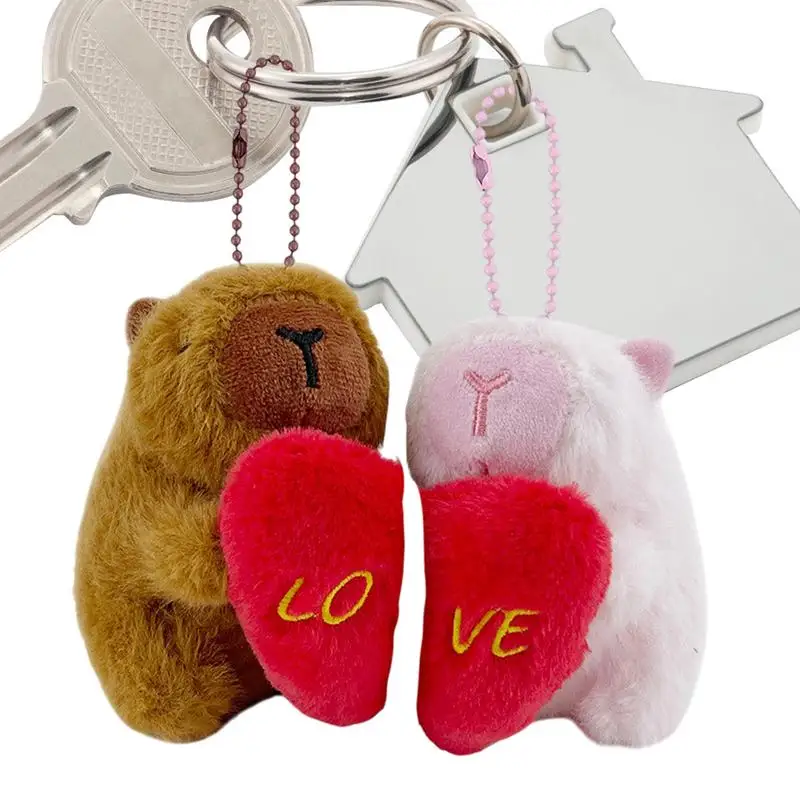 Lindo conjunto de llaveros para parejas, llavero magnético a juego con forma de corazón, colgante de muñeco de capibara, accesorios bonitos, capibara de peluche, 2 piezas de amor