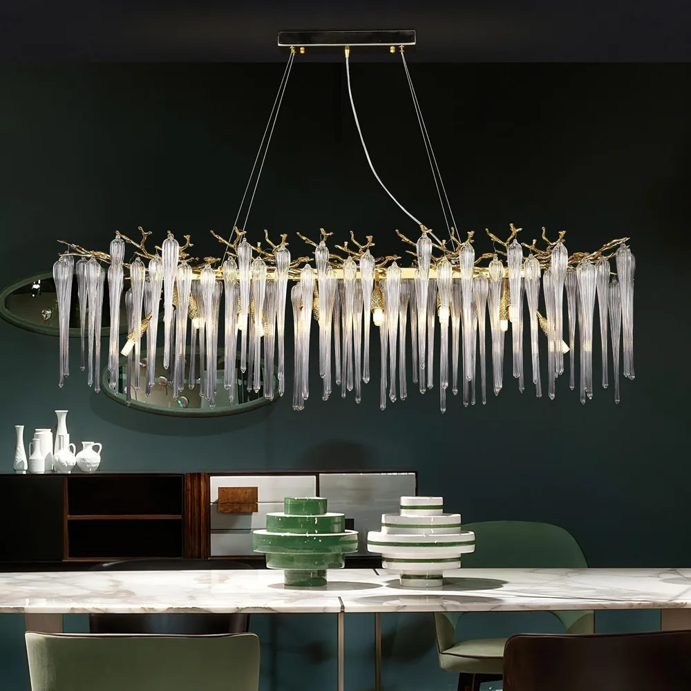 

American Long Crystal Chandelier Nordic Kitchen Designer Crystal Lighting for Living Room Decor Luxury Pendant Chandelier 220V