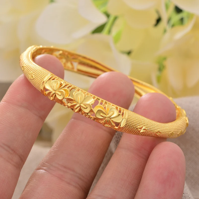 

African Classic Gold Plated Wedding Bangles For Women Romantic Geometric Party Gift