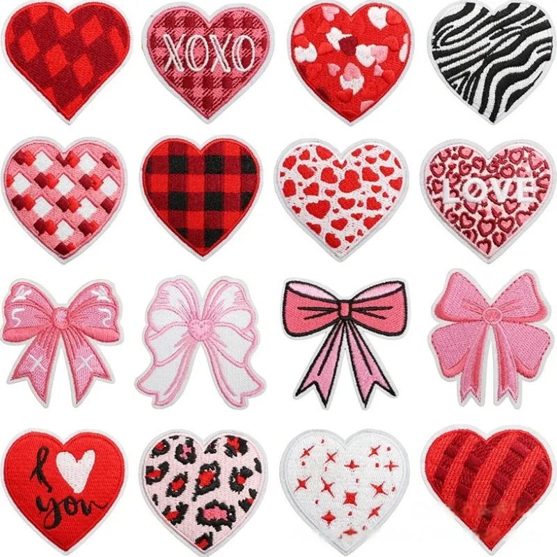 

Red Heart Bow Embroidery Sticker Decorative Ironing Sticker Sewing DIY Cartoon Logo Clothing Shoes Hat Bag Patch