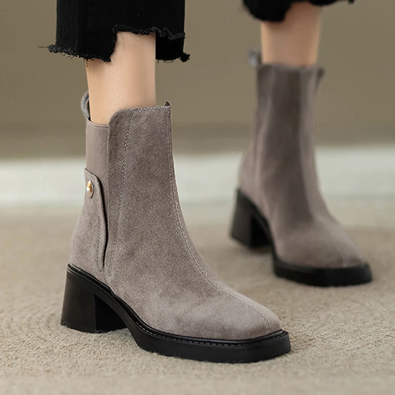 

Ankle Boots for Women Suede Fashion High Heels Shoes Chunky Designer Winter Boots 2025 New Trend Cozy Chelsea Botas Para Mujer