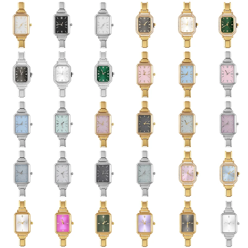 Moda colorida dial quadrado de aço inoxidável feminino relógio cabeça caber 9mm pulseira para festa amigo esposa aniversário jóias presentes