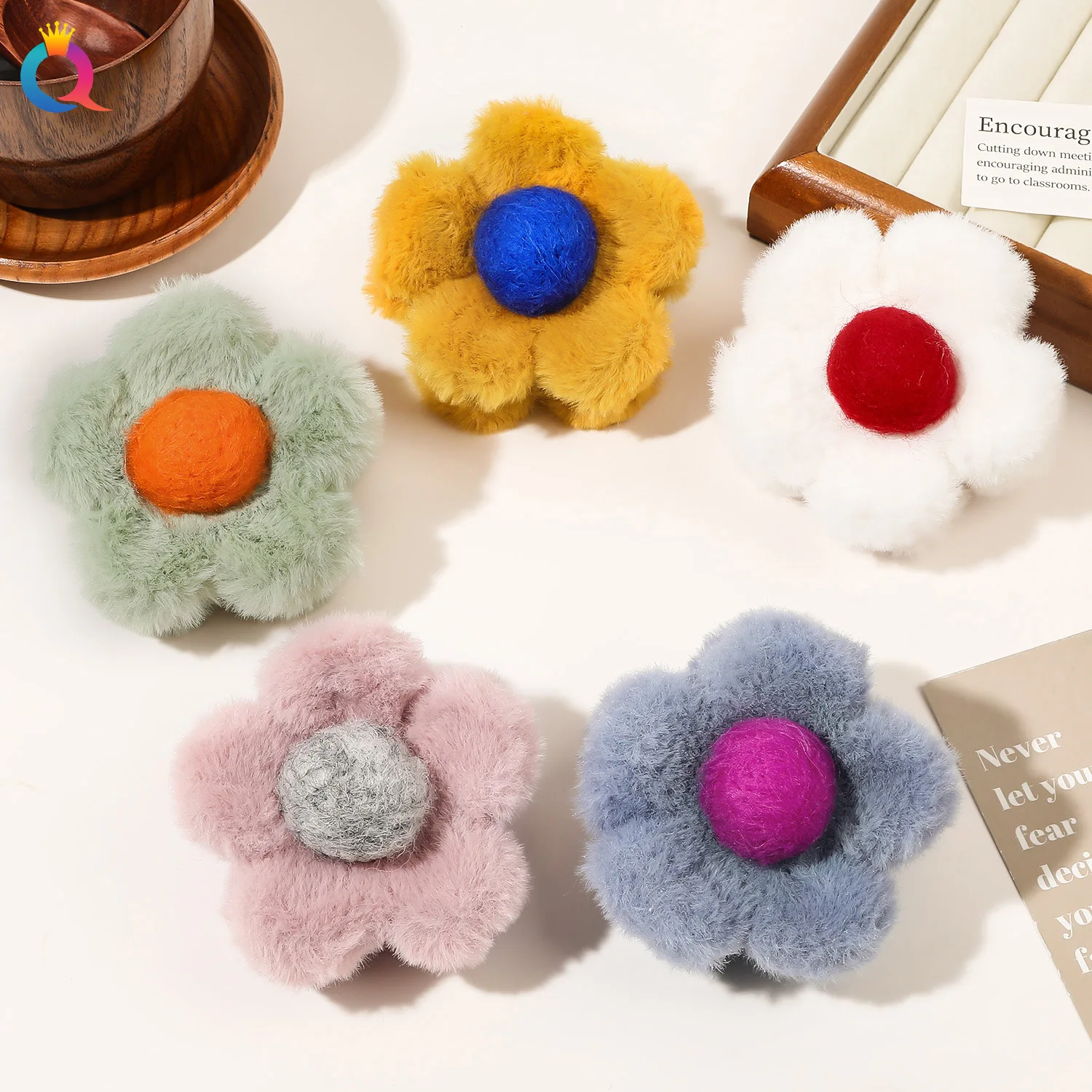 Flower Shape Plush Hairpin, Senior Sense Hairpin, Nova Moda, Outono e Inverno, Atacado