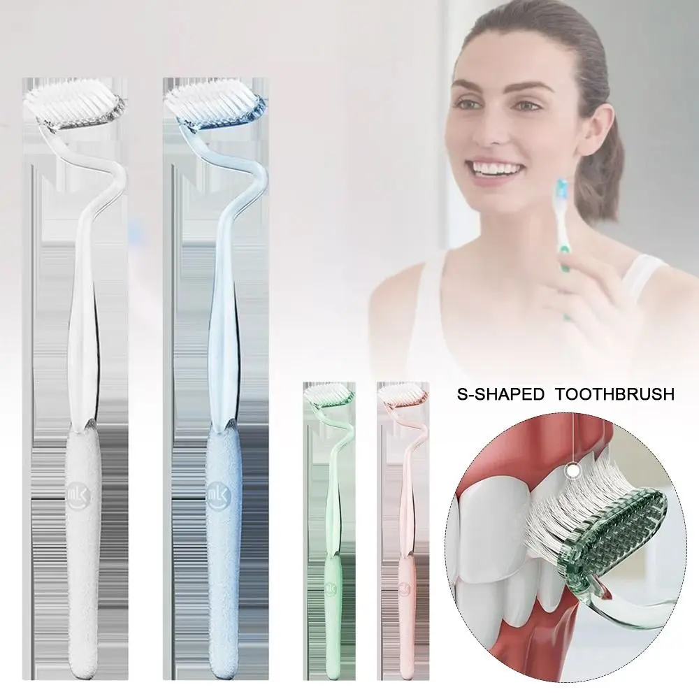 

Electroplate S-shaped Toothbrush Gentle Soft Bristles Color Random Adult Tooth Brush Lightweight Vertical brush Brushes Women