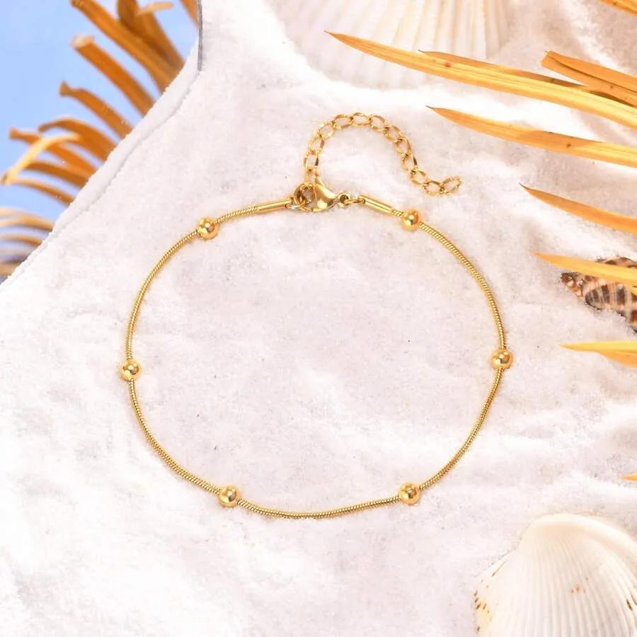 أنيقة بسيطة الذهبي الأفعى حبة سلسلة الخلخال للنساء الفولاذ المقاوم للصدأ خلخال ارتداء اليومي مجوهرات هدية لأفضل صديق