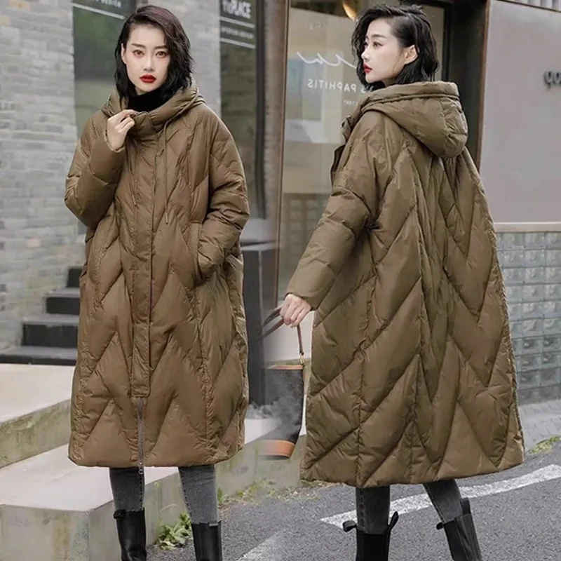 Oversized Winter Jacket Womens Chic Vintage Down Cotton Jacket Coat Thicken Warm Cotton Coat Windproof Hooded Puffer Parkas Coat