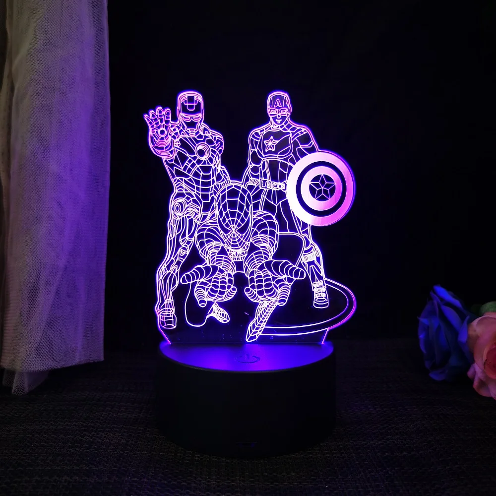 Spiderman 3D Acrylic Night Light USB Stereo LED Desk Lamp Phantom Light Surprise Birthday Gift LED Light Using USB and Battery