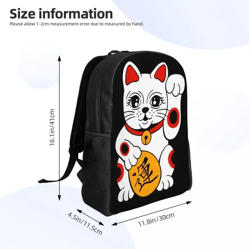 Japonés Maneki Neko Waving Lucky Cat mochila para hombres y mujeres, resistente al agua, escuela, universidad, bolsa de libros estampada