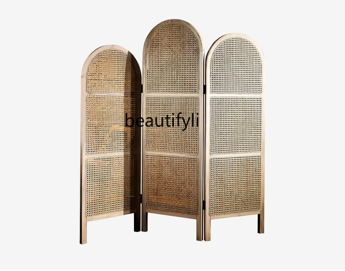 

Rattan Folding Retro Subareas Screens Living Room Entrance Bedroom Mobile Art Accordion Partition