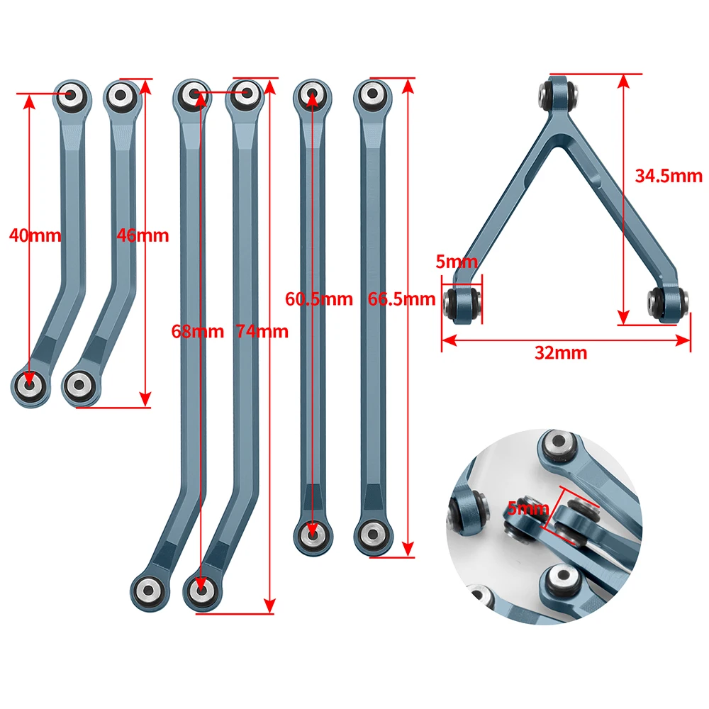 MIBIDAO Aluminum Alloy Heightened Link Rod Kit for Axial SCX24 90081 Deadbolt AXI00004 1/24 RC Crawler Car Model Upgrade Parts