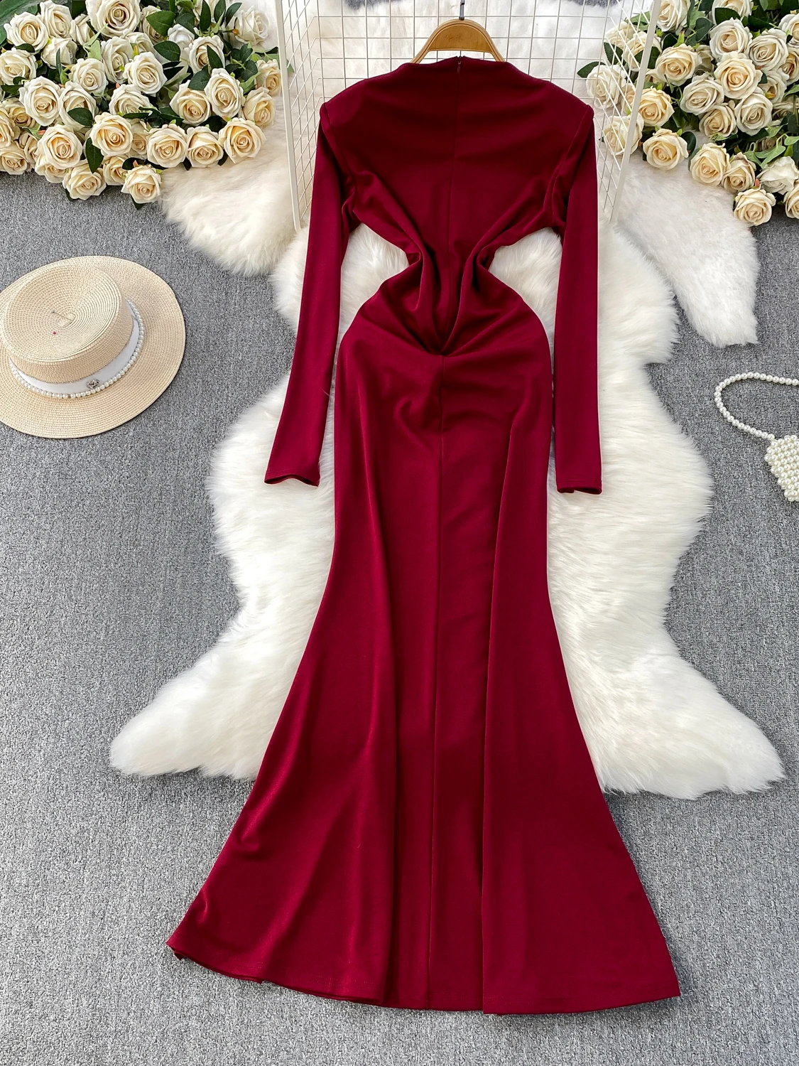 Ele Fi Tail Długa, modna sukienka damska na jesień i zimę z wysokim stanem, zapinana na guziki, elegancka, do pracy.