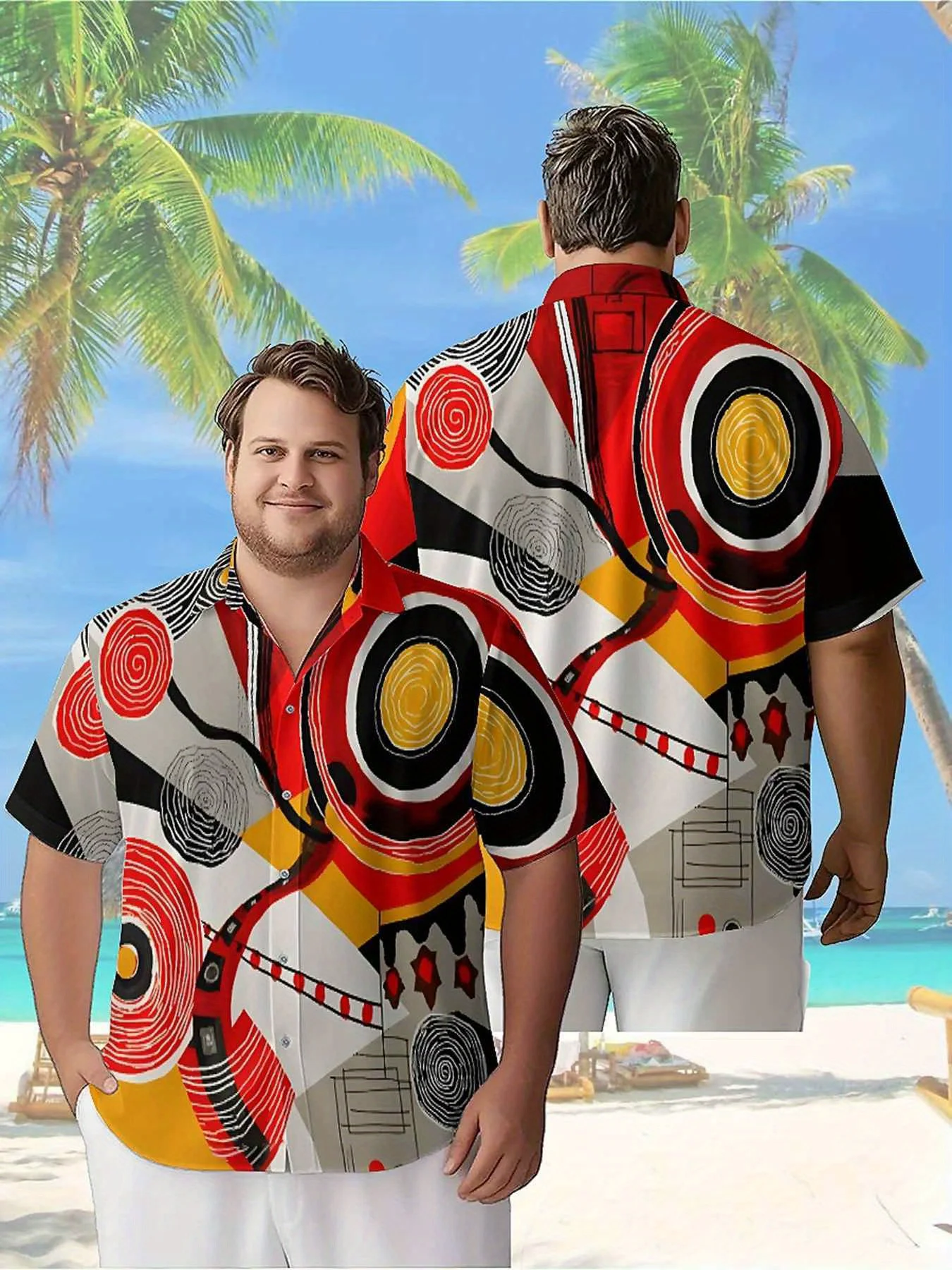 Men's Plus Size Hawaiian Shirts Geometric Abstract Style pattern,Premium Comfort Youth Clothes,Streetwear Y2K Tops