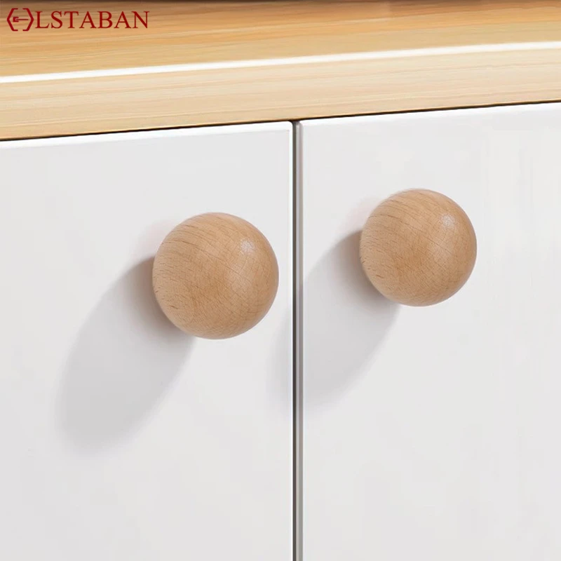 Minimalist Round Walnut Wood Knob Kitchen Cabinet Door Handle Natural Walnut Ash Beech Decor Ball Furniture Hardware Pulls Knob