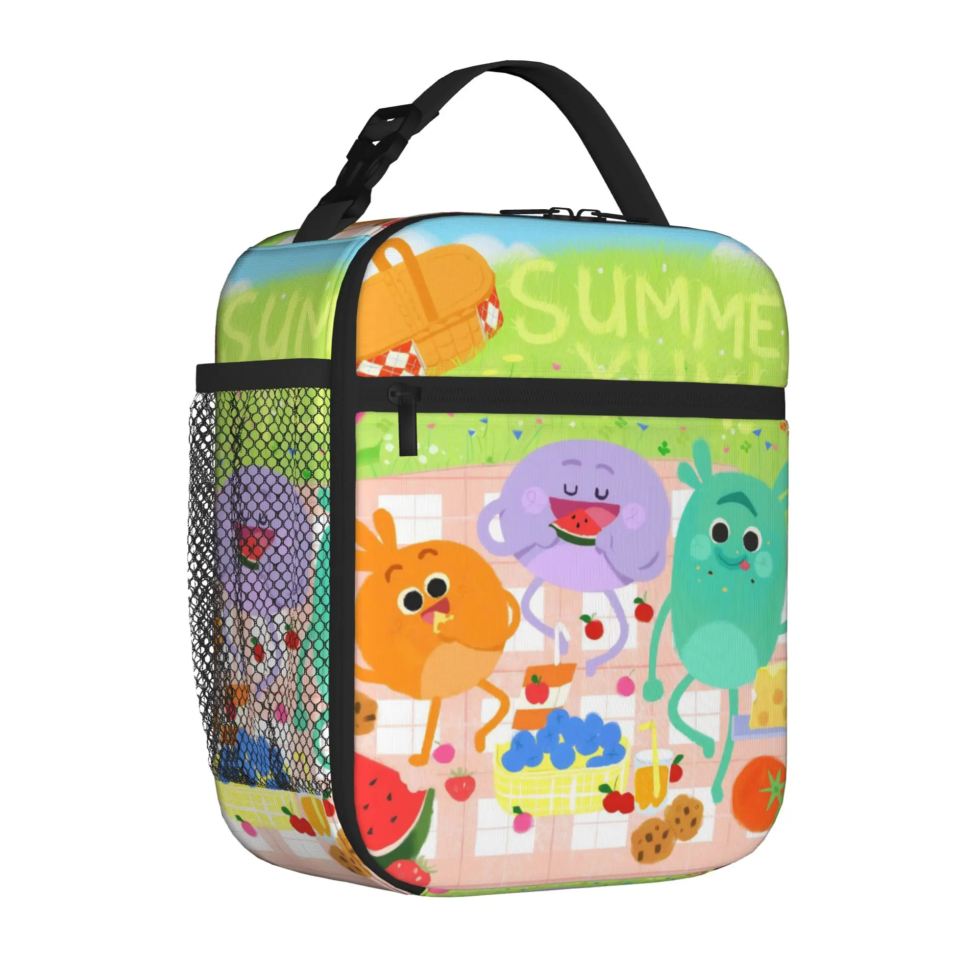 Bumbles Educational Cartoon Nums Tote Insulated Lunch Bag Summer Yum Carry Food Bag Reusable Thermal Cooler Large Size Bento Box