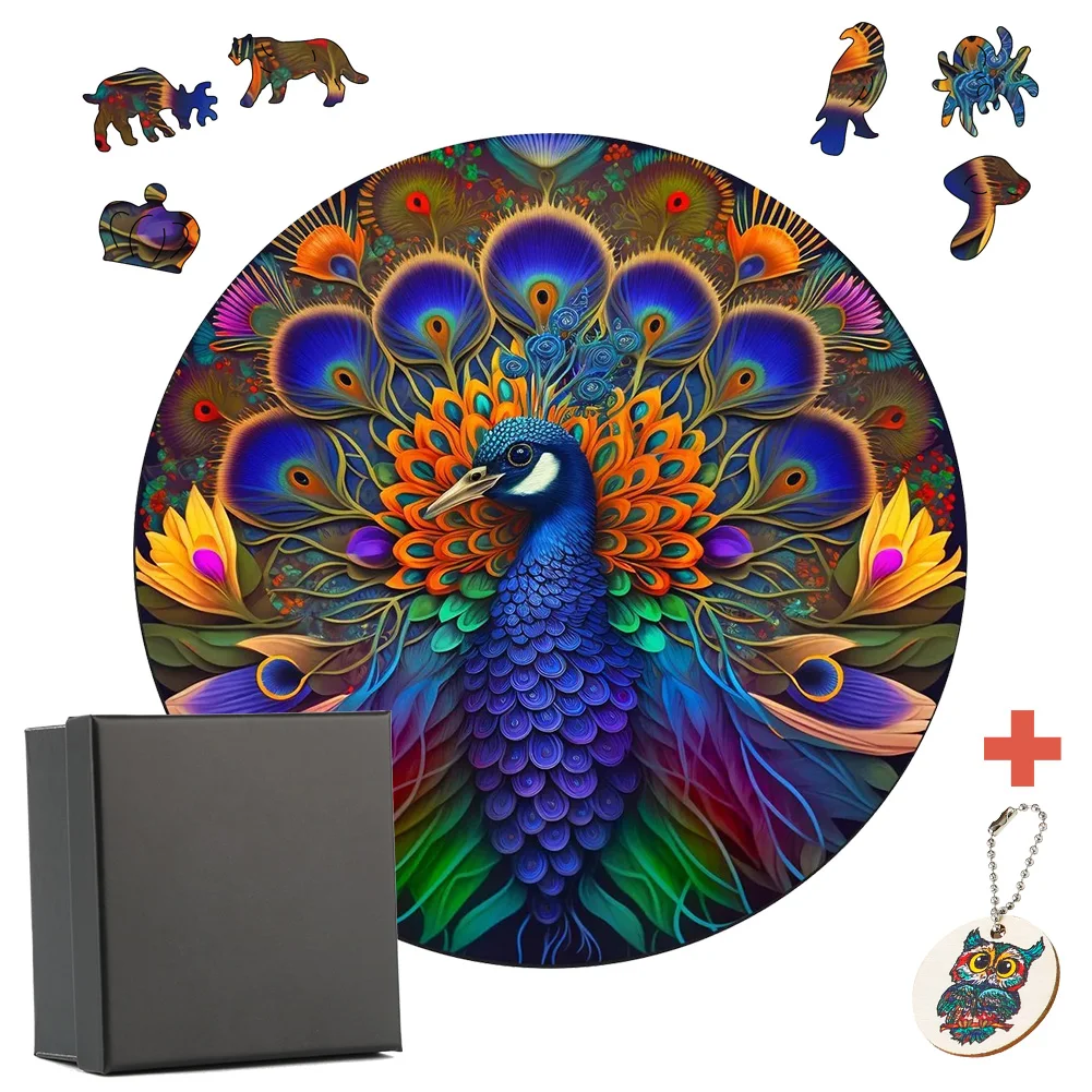 Peacock 3D Wooden Puzzle Adult Kids Jigsaw Puzzles Animal Puzzles Boutique Gift Box Packaging Children Christmas Gifts Toys