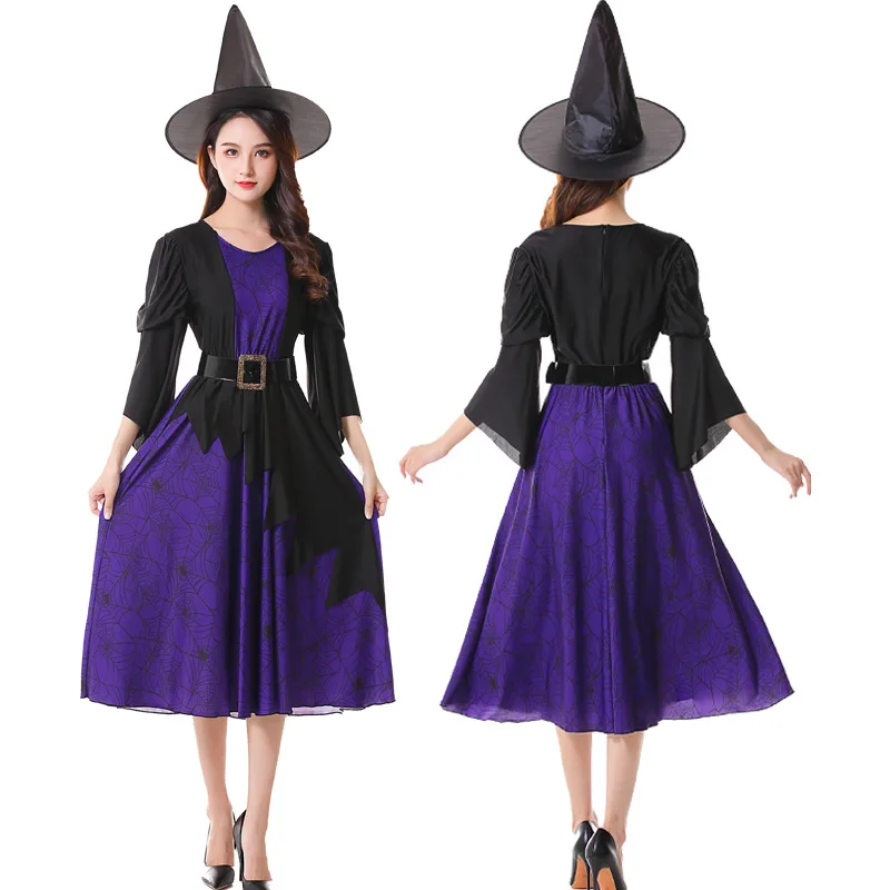 أزياء الهالوين الساحرة للبالغين، ملابس تنكرية للساحرة باللون الأرجواني، ملابس تنكرية للسيدات، ملابس عرقية تقليدية...