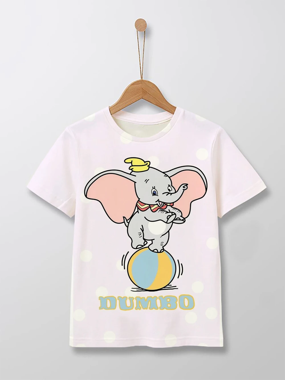 Summer 2023 Disney Dumbo cartoon print round neck short-sleeved T-shirt 1-14 years old street fashion children's T-shirt top