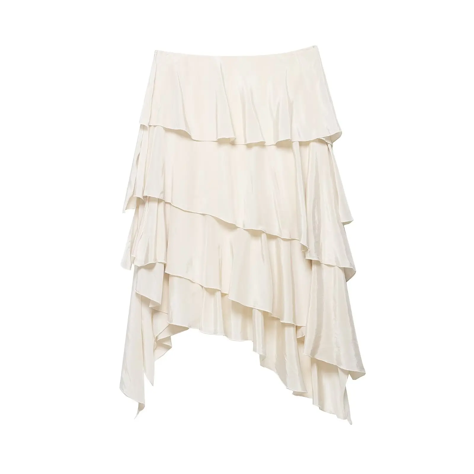 Willshela Women Fashion Beige Ruffled Pleated Side Zipper Midi Skirt Vintage High Waist Female Chic Lady Skirts