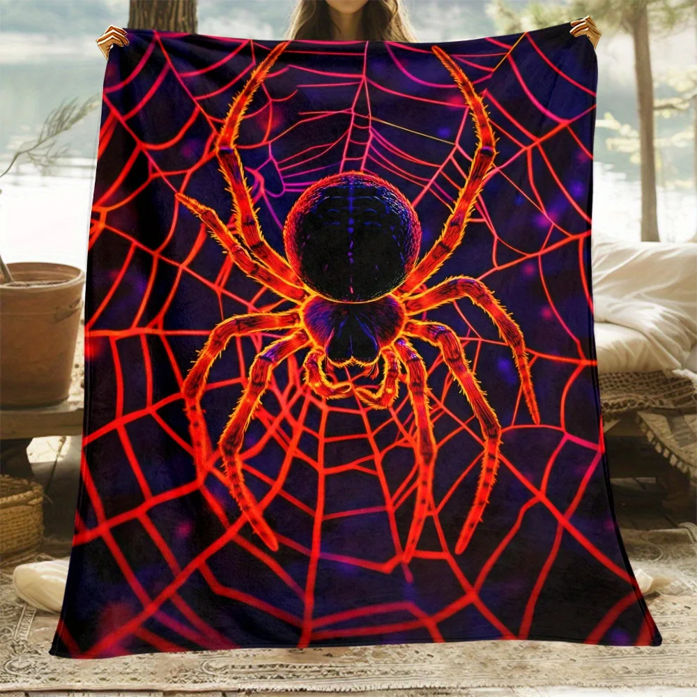 Cozy Spider Print Flannel Throw Blanket - Soft, Lightweight & Warm for Couch, Bed, Travel & Camping - Durable All-Season Fleece