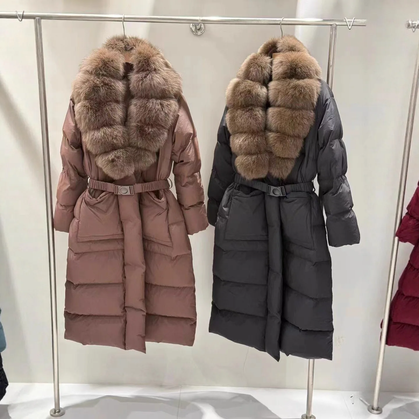 

Winter Big Fox Fur Long Style Over the Knee White Duck Down Jacket Puffer Jacket Women Real Fox Fur Coat Female Natural Fur Coat