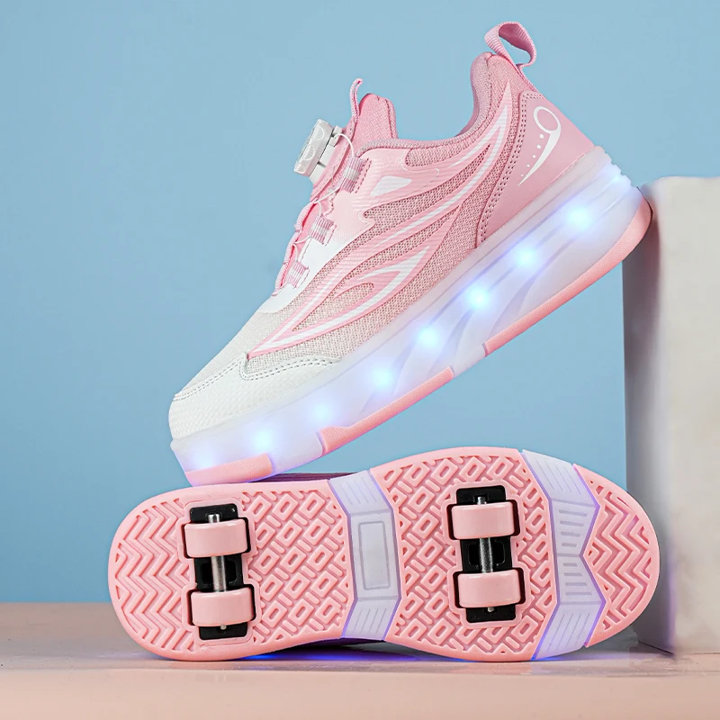 New four-wheel transformable walking shoes children's roller skating shoes Korean version student sports children's shoes