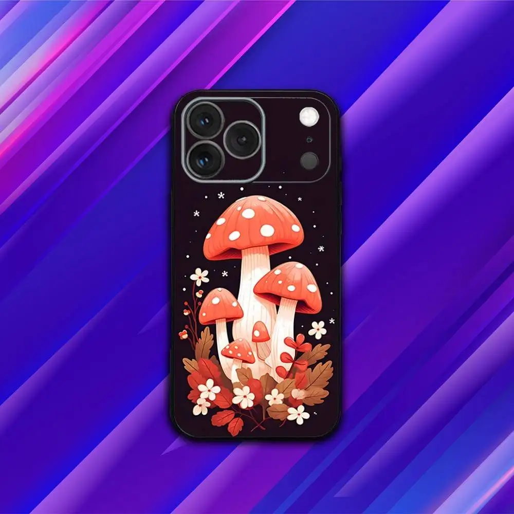 حافظة هاتف P-Psychedelic Mushrooms لهاتف iPhone 17,16,15,14,13,12,11,Pro,Max,Plus,X,XS,SE4,E,Mini,Soft Black Case
