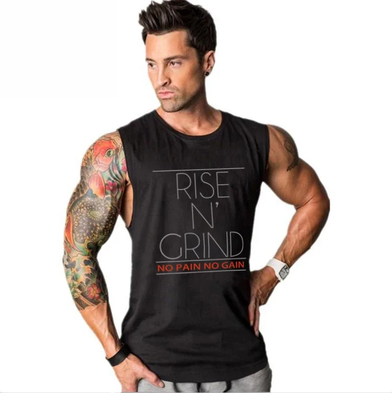 Brand Men's Muslce Vest Gym Tank Tops Bodybuilding Fitness Men Cotton Singlets O-Neck Tank Man Sports Sleeveless Shirt