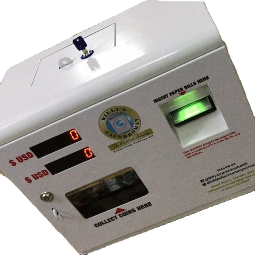 

Миниатюрный настенный автомат для размена монет и купюр с функцией сбора банкнот для торговых автоматов и стиральных машин