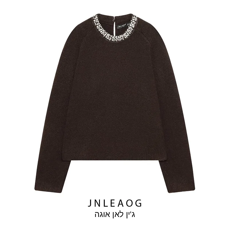 

JNLEAOG Autumn New Women's Long Sleeve round Neck Knitted Pearl Bead Collar Jewelry Embellished Polyester Fiber Ladies...