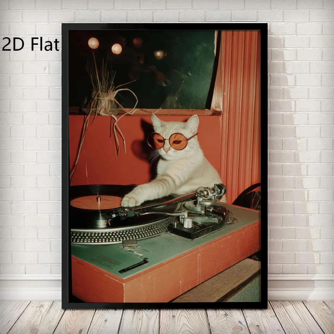 Canvas Painting Retro DJ Cat Poster Cool Vinyl Record Player Wall Decoration Music Lounge Record Collectors and Cat Lovers Decor view 4
