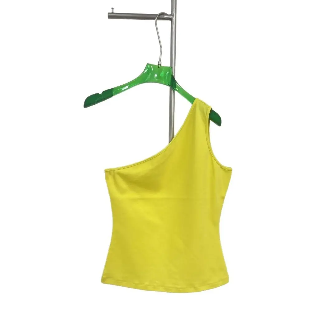 

Hourglass Basic Sloped Shoulder Vest Top Women's Fashion Color Block Slim Fit Tank Top Pink Lime Yellow Dark Gray